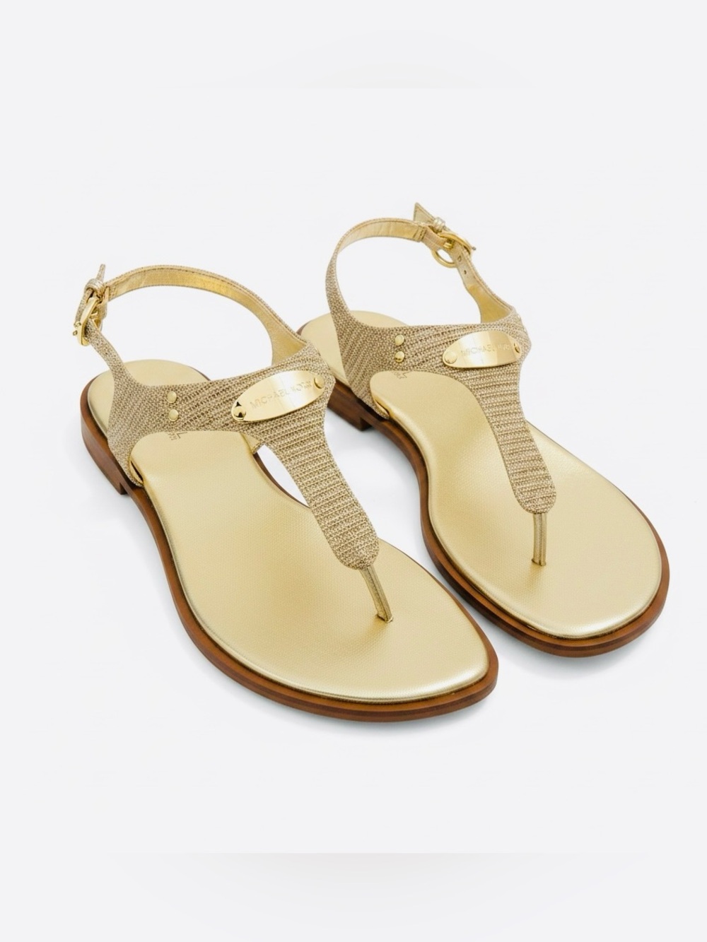 Michael Kors Women’s Metallic Gold T-Strap Sandals - Size 7.5, New (Never Worn)